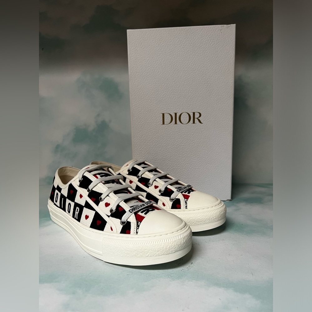 Christian Dior Dioramour Walk'N'Dior Low Top Sneakers Black/White/Red Sz 42 / 12 - Picture 1 of 11